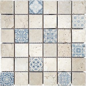 MOSAIQUE RENAISSANCE TRAVERTIN IVOIRE BLUE