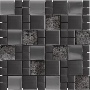 MOSAIQUE INOX VERRE NOIR 30 x 30 CM